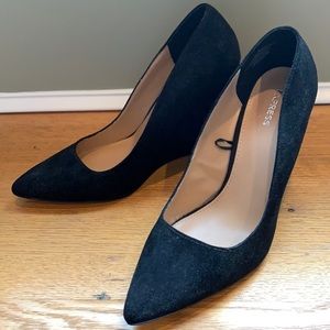 NWOT Express Black Wedge Heels